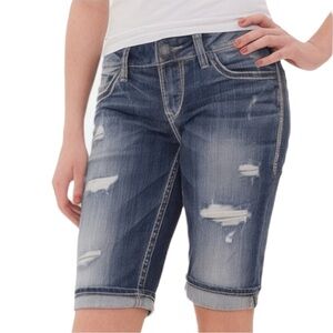 Silver Jeans Aiko Mid Bermuda Blue Denim Jeans Shorts Size 31